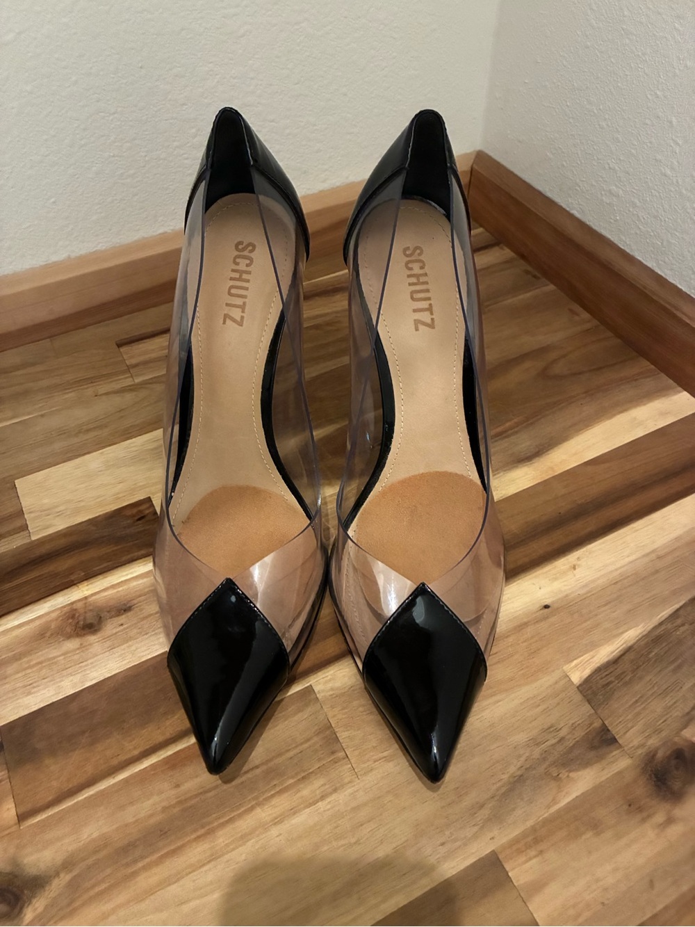 Schutz Women's Black and Clear Pointed-Toe Pumps
